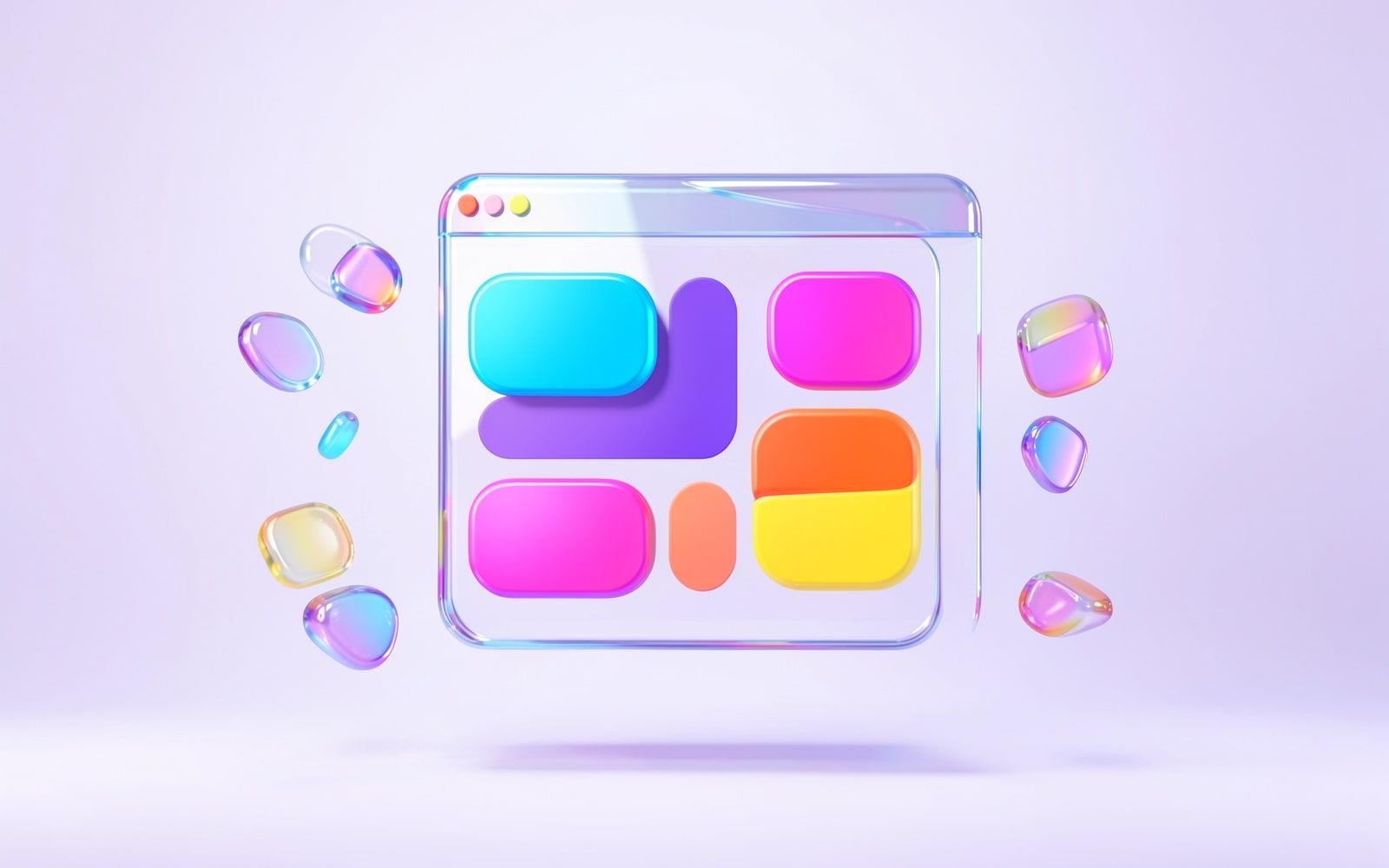 Minh họa 3D cửa sổ trình duyệt với các khối giao diện website doanh nghiệp