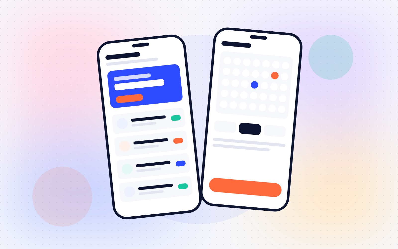 Illustration of two screens of a spa booking app on mobile phones