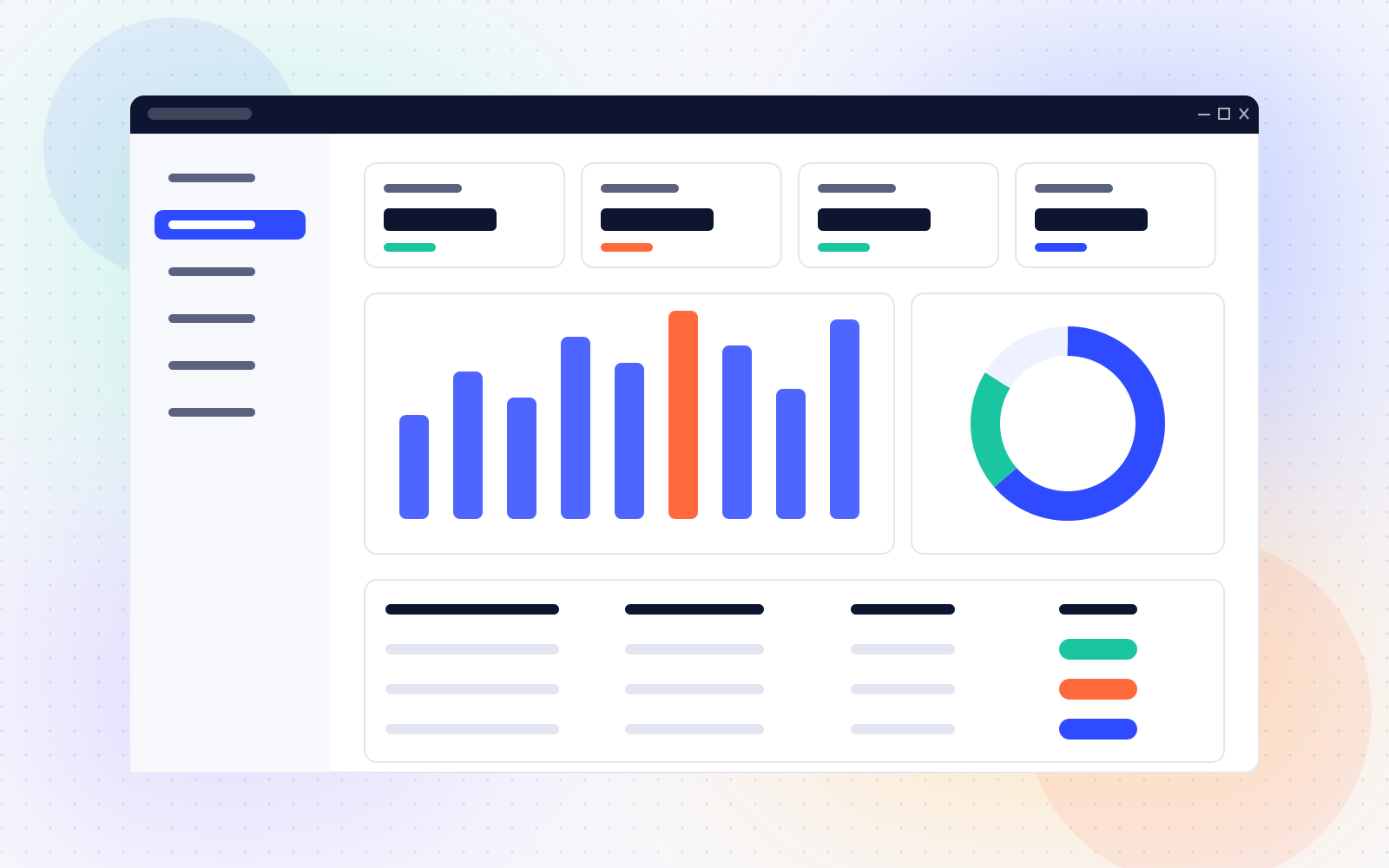 Illustration of inventory management software with charts and a stock table