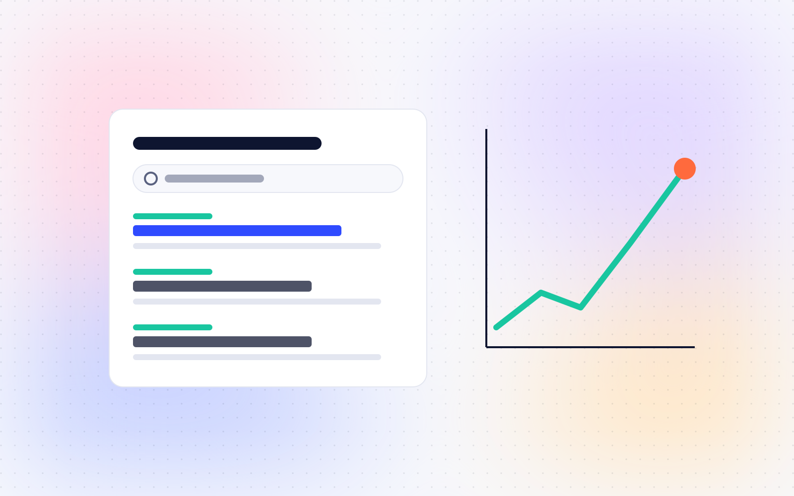 Illustration of a search results page and a traffic growth chart